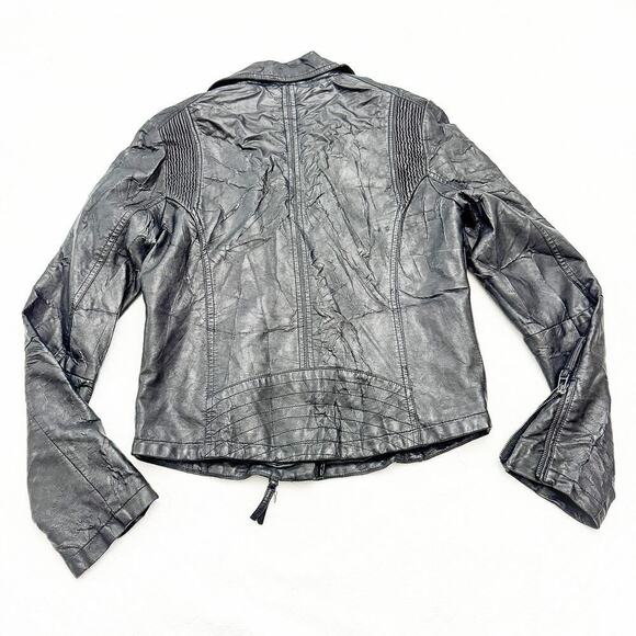 Jeans by Buffalo Black Faux Leather Motorcycle Zippered Jacket Size Small - Picture 2 of 8